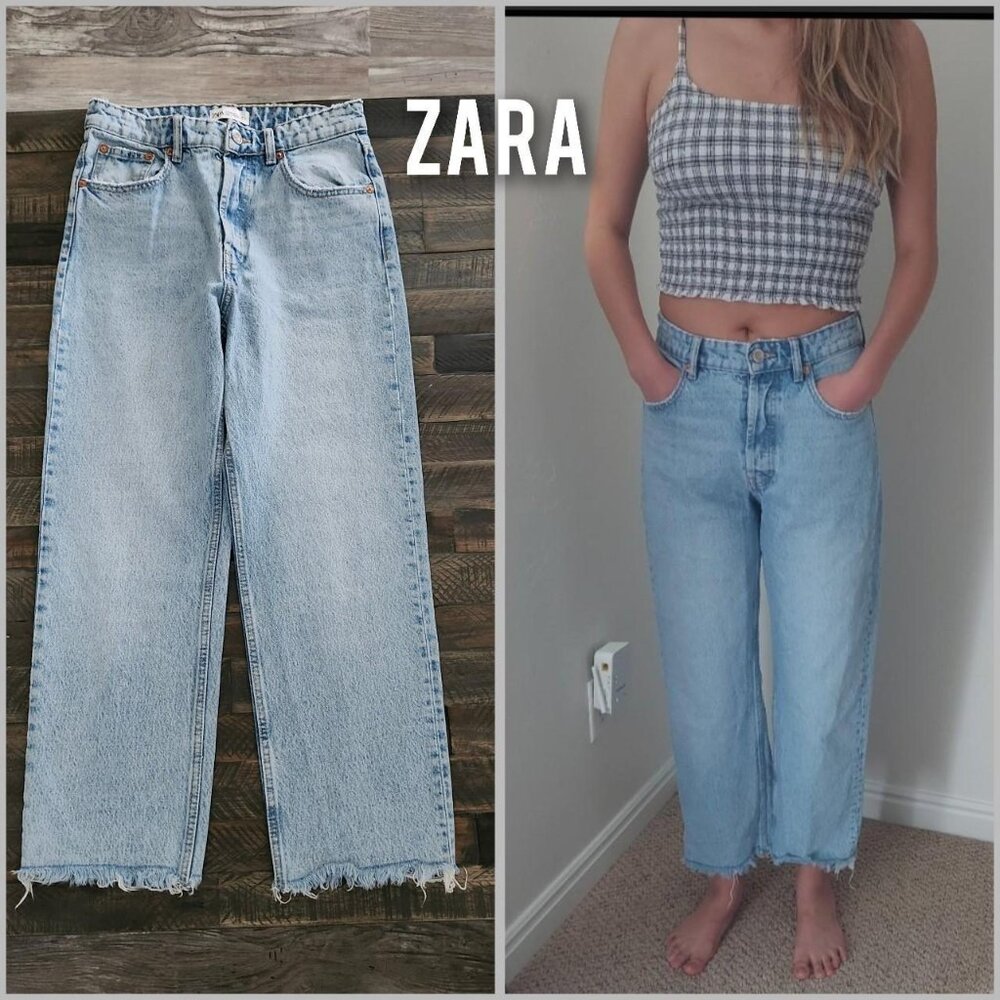Zara light blue high-waisted cropped jeans size 6